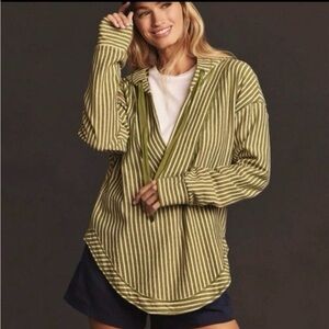 Anthropologie Pilcro Green Wharfside Striped Hoodie Women’s Large Boho Chic